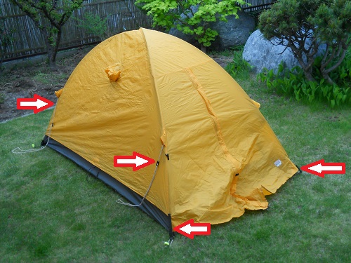 登山用テントのまとめ テントの張り方２ 強風時